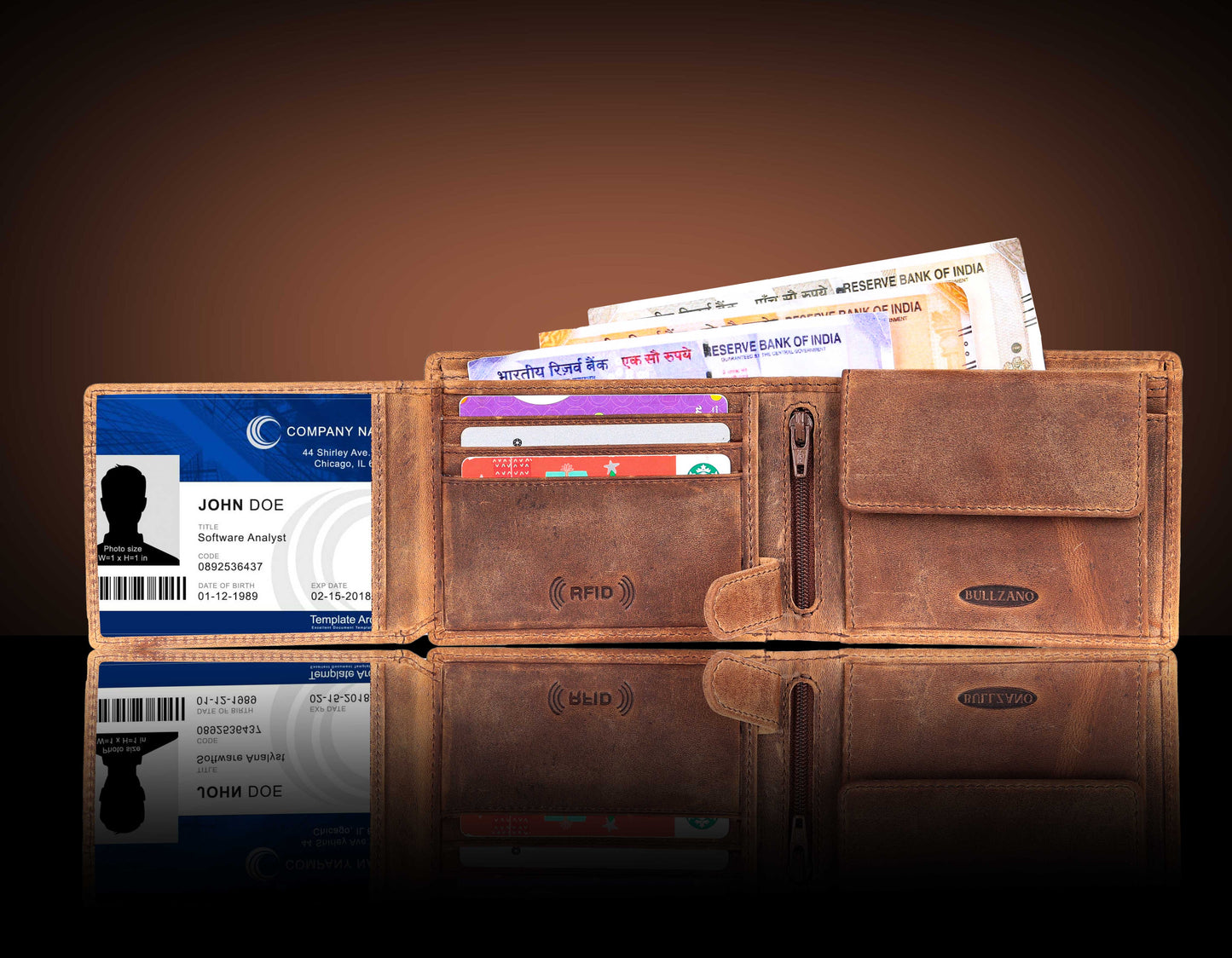 BULLZANO HUNTER GENUINE LEATHER LIVE TO RIDE WALLET FOR MEN