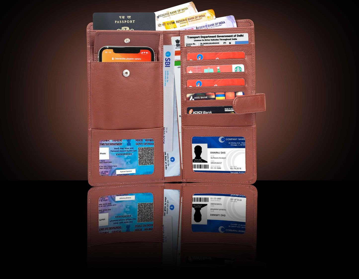 BULLZANO VOYAGE GENUINE LEATHER CHEQUE BOOK & PASSPORT CASE